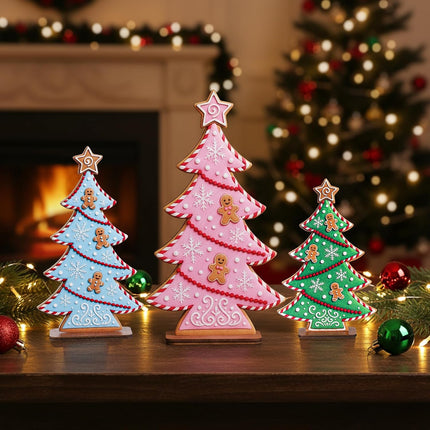 3PCS Pastel Christmas Trees – Wooden Tabletop Decor for Holiday Centerpieces