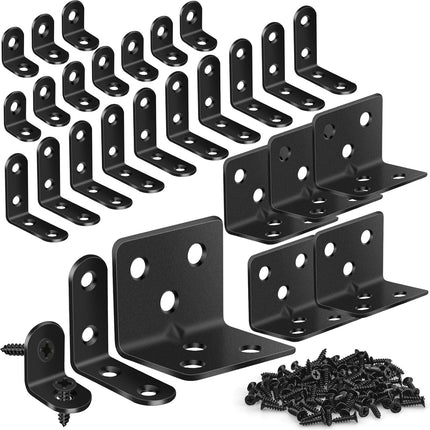 25PCS L Brackets for Shelves with 82 Screws, Heavy Duty Black Metal