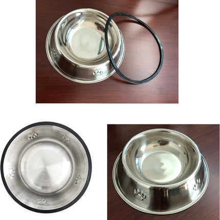 2 Stainless Steel Pet Bowls – Shallow Cat & Dog Feeding Bowls with Non-Slip Base