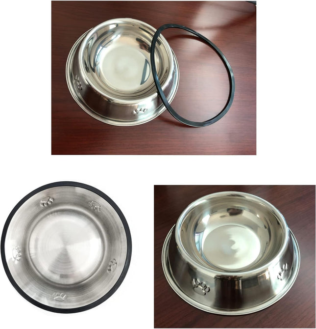 2 Stainless Steel Pet Bowls – Shallow Cat & Dog Feeding Bowls with Non-Slip Base