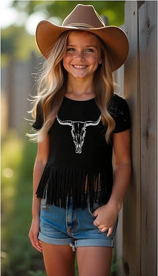 Girls Cowgirl T Shirt Western Rodeo Country Short Sleeve Kids Top Size 13-14 Years