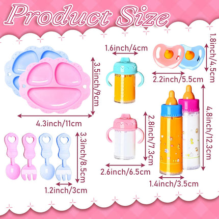 15Pcs Baby Doll Accessories Set, Pretend Feeding Toys with Bottles & Pacifiers