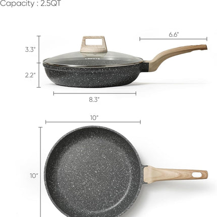 Nonstick Granite Skillet 10-Inch with Glass Lid, Stone Fry Pan