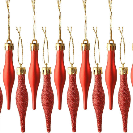 16PCS Red Xmas Droplet Ornaments – Matte & Glitter Holiday Decorations