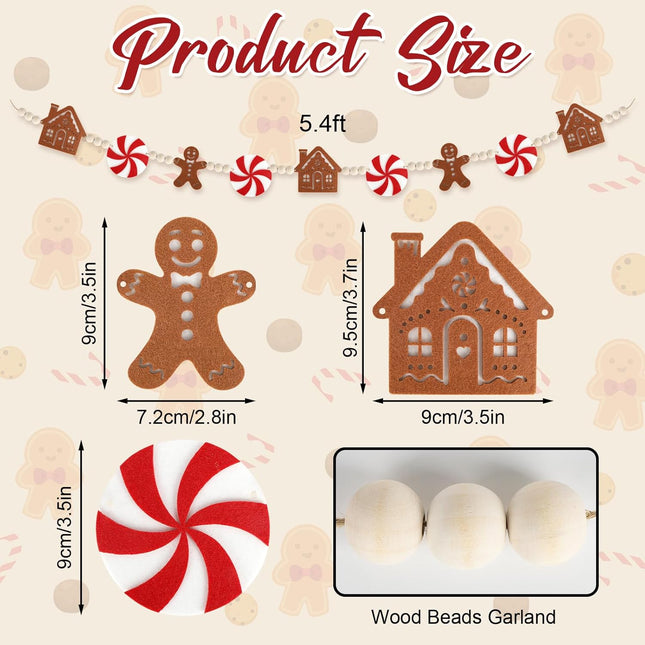Christmas Tree Garland – 6.5Ft Felt Gingerbread Man & House Ornaments