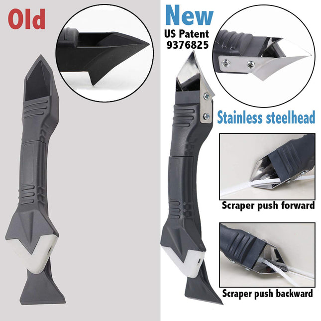 3-in-1 Sealant Tool – Stainless Head, Grout Scraper, 5 Replaceable Pads
