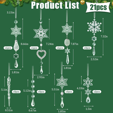 21pcs Crystal Christmas Tree Ornaments, Sparkling Dazzling Decorations for Festive Party Decor