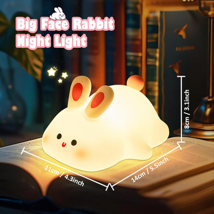 Bunny Night Light – Big Face Rabbit LED Lamp for Kids, Rechargeable