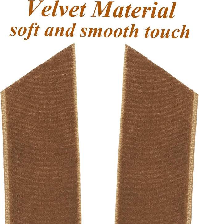 12-Piece Vintage Velvet Ribbon Bows – 5in x 10in Brown Xmas Tree Decorations