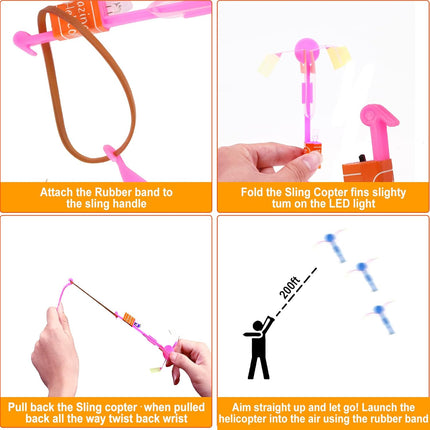 25 Sets LED Flying Toys with Slingshot Glow Helicopter Party Favors Kids