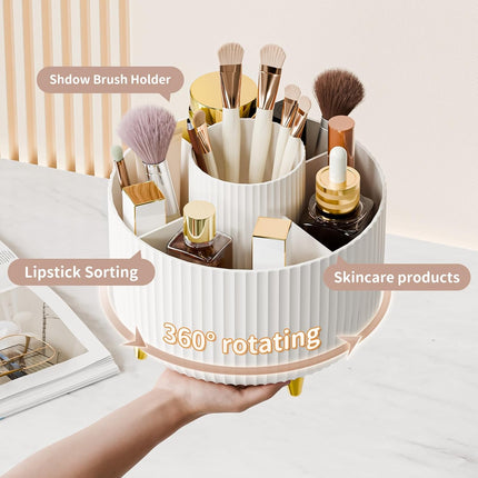 360° Rotating Makeup Brush Holder – Vanity & Countertop Organizer, White