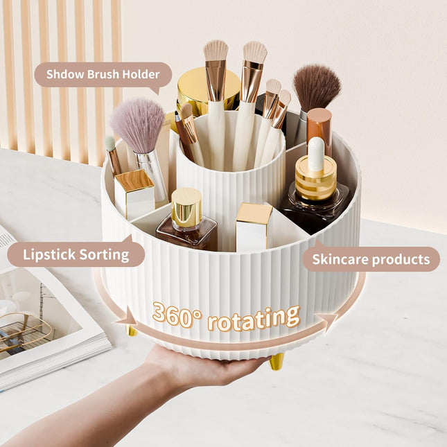 360° Rotating Makeup Brush Holder – Vanity & Countertop Organizer, White