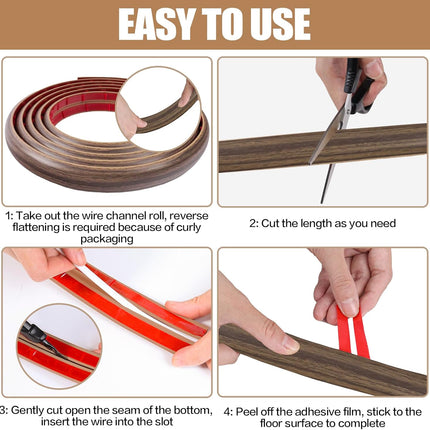 3.3FT Floor Cord Cover – Self-Adhesive Cable Protector for Wires, Wood Walnut