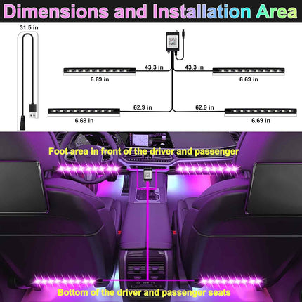 Car Interior LED Light Strip with App & Remote Control, Music Sync Ambient Lighting
