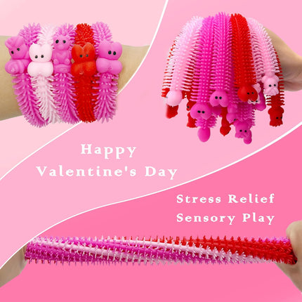 48 PCS Valentine’s Day Fidget Toys: 24 Stretchy Strings + 24 Cards for Kids