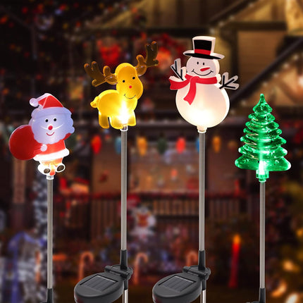 4 Pack Solar Christmas Lights – Santa, Snowman, Tree & Reindeer Yard Stakes