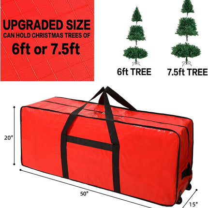 Christmas Tree Storage Bag with Wheels – Fits 6-7.5ft Trees, Red Color