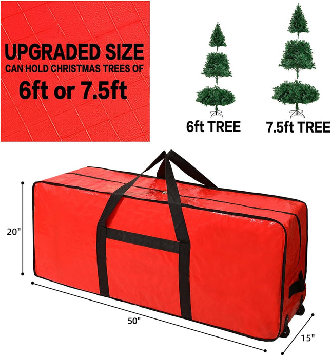 Christmas Tree Storage Bag with Wheels – Fits 6-7.5ft Trees, Red Color