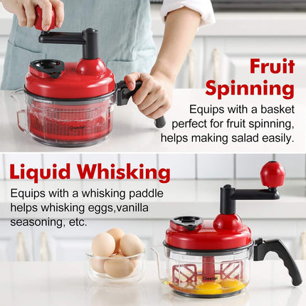 3-Cup Manual Food Chopper 3-in-1 Vegetable Cutter Blender Whisk BPA-Free with Handle