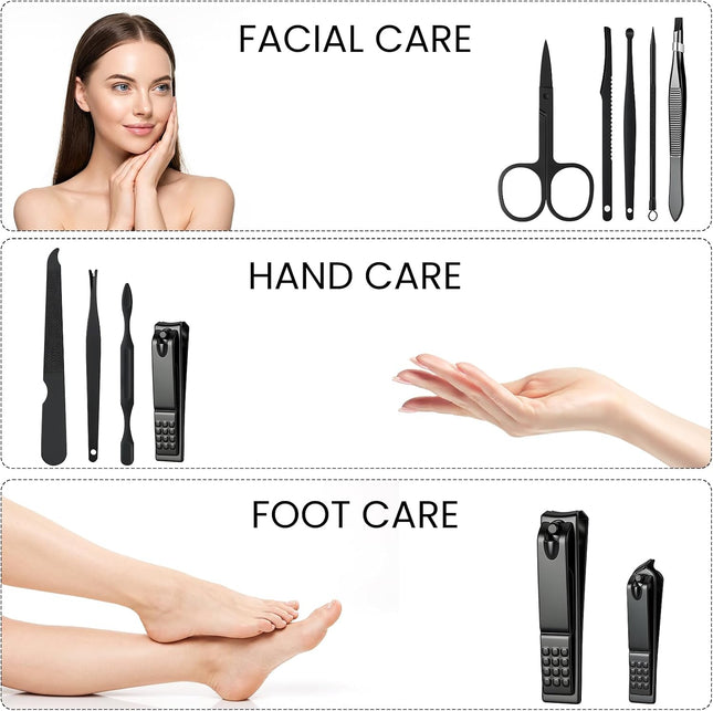 10-Pc Stainless Steel Nail Clipper Set, Professional Manicure Kit with Travel Case