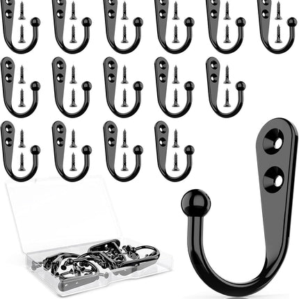 15-Piece Wall Hooks – Heavy Duty Black for Coats, Towels, Scarves, Keys