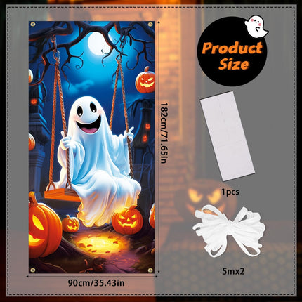 Halloween Ghost Door Cover Banner, 71.6x35.4in Indoor Outdoor Wall & Window Decor