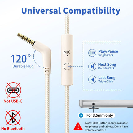 Wired Headphones with Microphone – Foldable Over-Ear, 3.5mm Plug for Travel & School