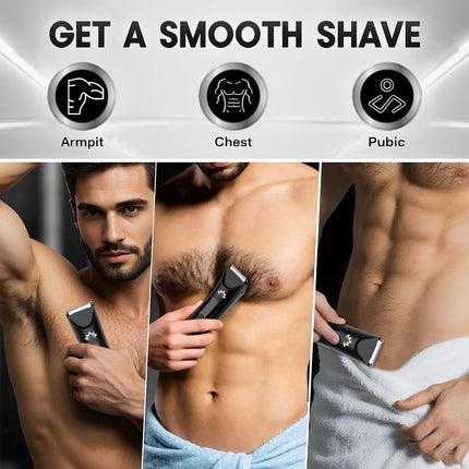 Mens Body Groomer Ball Trimmer Electric Razor LED Light Wet Dry Shaver