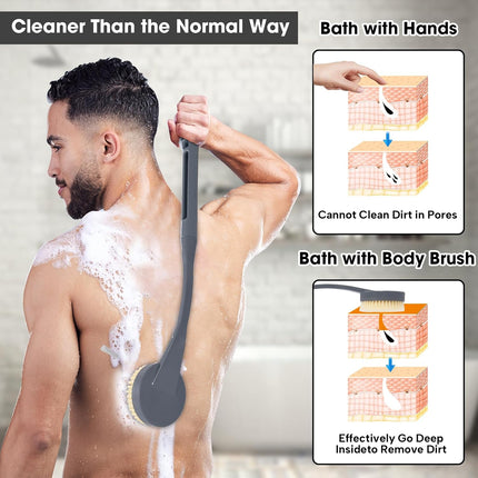 20.5" Long Handle Back Scrubber, Shower Body Brush for Deep Cleaning, Grey