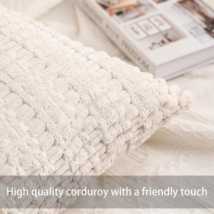 2-Pack Corduroy Throw Pillow Covers – 18x18”, Soft Striped, Cream White