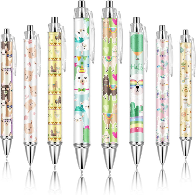 8-Pcs Llama Ballpoint Pens for Women – 1.0mm Black Ink, Fine Point, Smooth Writing
