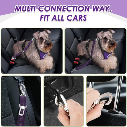 Dog Seat Belt Harness Soft Padded Adjustable Car Safety Vest Purple Medium