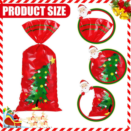 100 PCS Christmas Cellophane Treat Bags with 150 Twist Ties – Red & Green