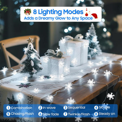 40 LED Snowflake Christmas String Lights, 20FT Battery-Powered & Rechargeable Fairy Lights