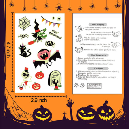250-Style Halloween Glow Temporary Tattoos, 24 Sheets, Kids Party Favors & Goodie