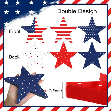 3 Pcs Patriotic Wooden Star Signs 4th of July Red White Blue Table Decor