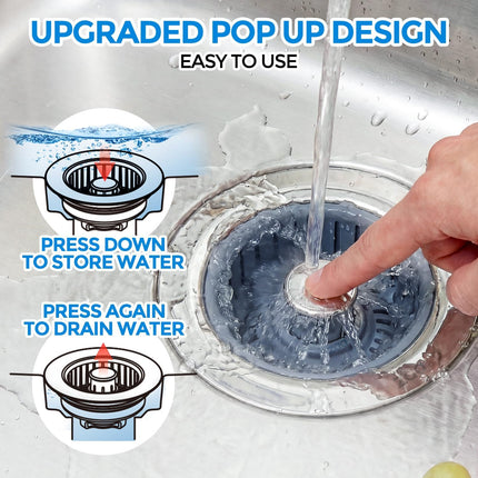 3-in-1 Kitchen Sink Drain Strainer Stopper Stainless Steel Pop-Up Basket Silver