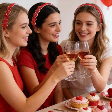 Valentine’s Day Heart Headband for Women: Red Glitter Sparkling Hairband