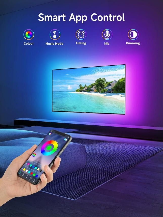 16.4ft TV LED Backlight – RGB, Music Sync, App & Button Control, USB Powered