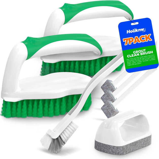 7-Pack Deep Cleaning Brush Set – Scrub Pads with Scraper Tip, Green
