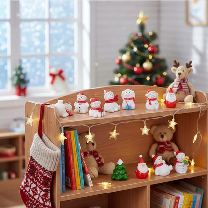 9PCS Mini Christmas Figurines – Snowman, Santa & Tree Resin Miniatures