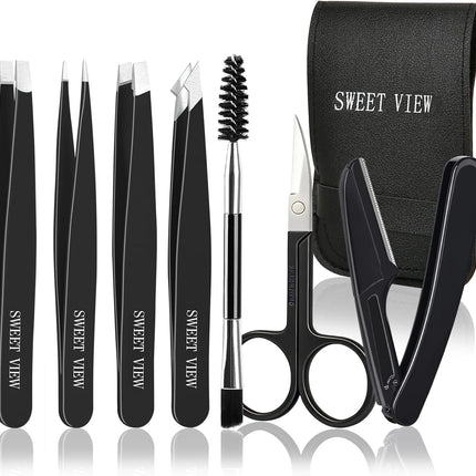 7PCS Tweezers Kit for Women, Eyebrow Scissors, Razor & Spoolie for Facial Hair Removal