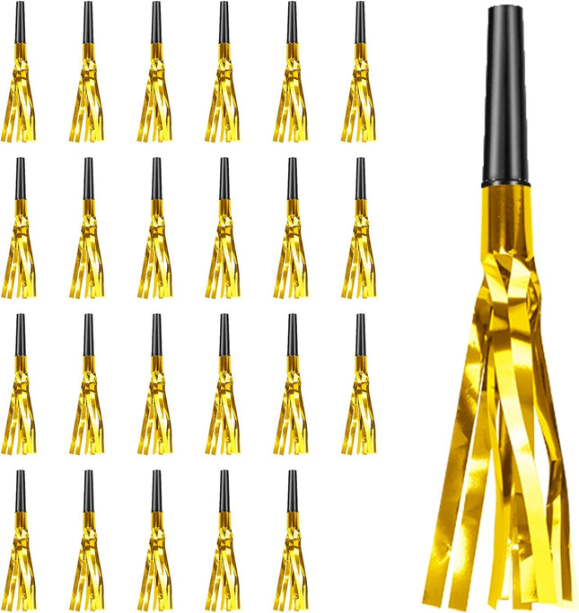 24 PCS Gold New Year Noise Makers Glitter NYE Party Blowouts & Favors