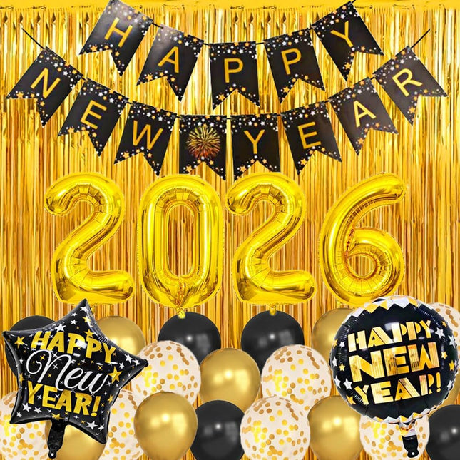 Happy New Year 2026 Party Supplies Kit – Banner, Foil & Latex Balloons