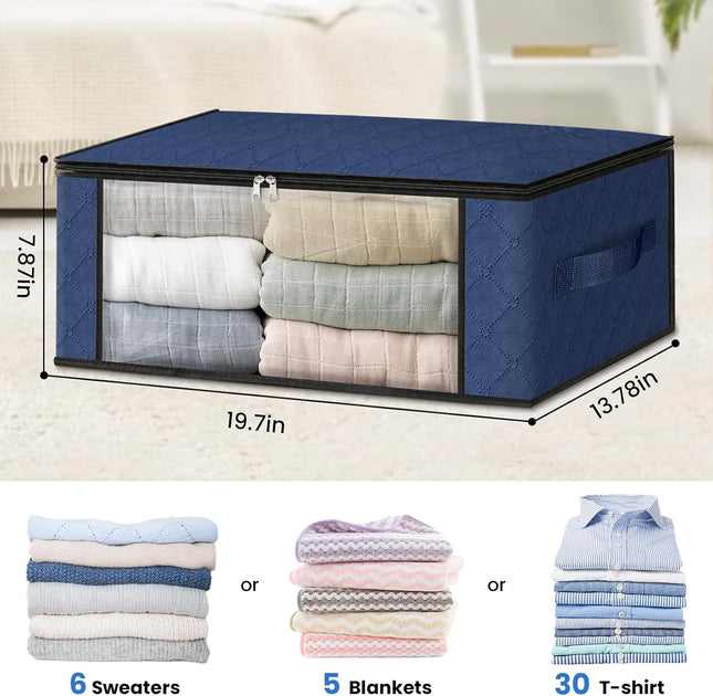 3-Pack Foldable Storage Bags – 35L with Clear Window & Handles, Blue