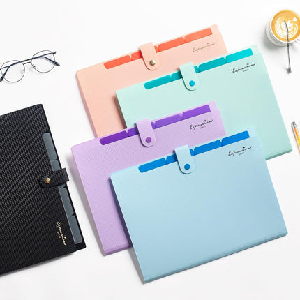 5 Pocket Expanding File Folder with Labels Portable Document Organizer Black