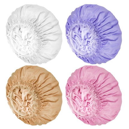4PCS Terry Lined Shower Caps for Women, Waterproof Double Layer, Reusable Bath Caps