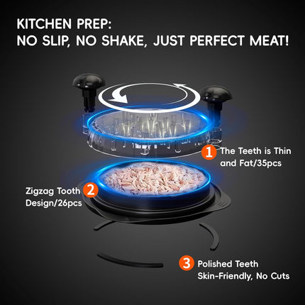 Large Chicken Shredder Tool Twist Meat Grinder Non Slip Base Black Kitchen