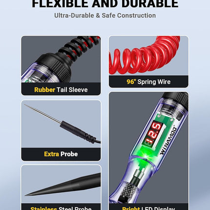 Automotive Test Light – 3-80V LED Digital Voltage Display, Circuit Tester, Extra Probe