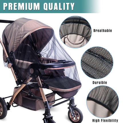 2 Pack Baby Mosquito Net, Universal Stroller Bassinet Insect Barrier Black